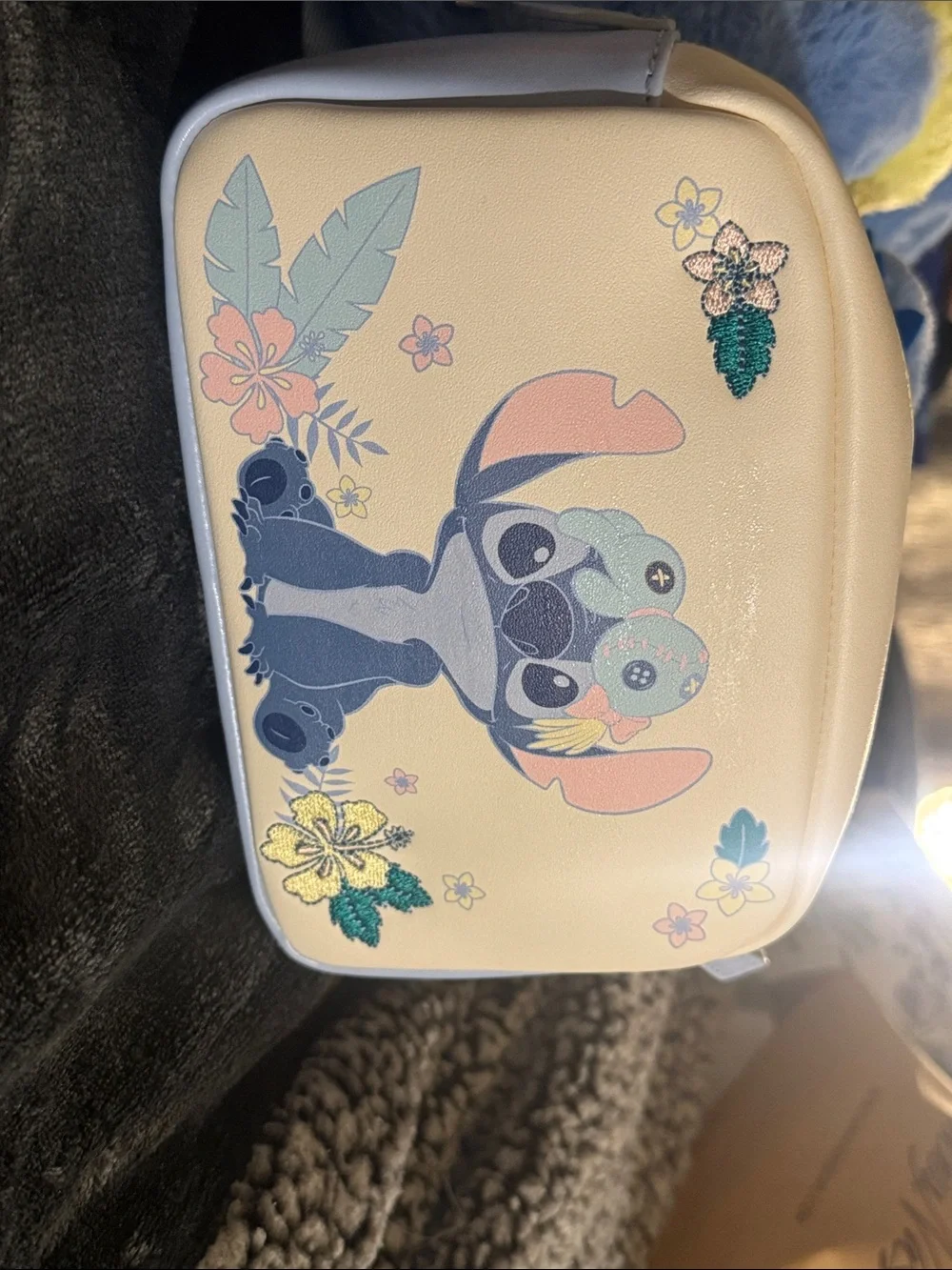 Loungefly Cream Cosmetic Pouch with Blue Stitch and Pastel Florals
